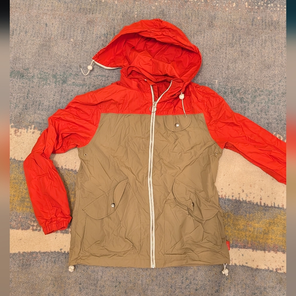 Orange and Tan Waterproof Hooded Jacket